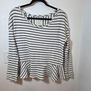Free People We The Free Auntie Em Striped Waffle Knit Peplum Thermal Medium M